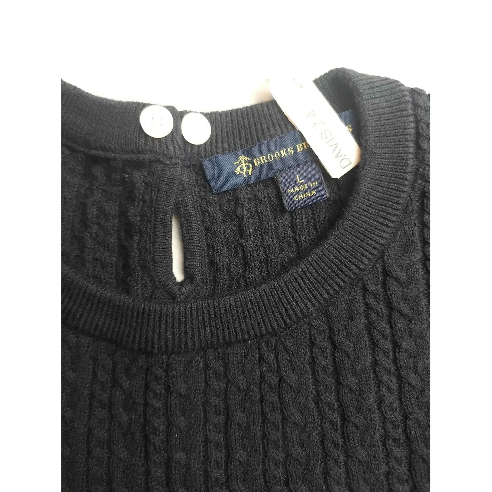 Brooks Brothers Womens Navy Blue Cable Knit Cotton Keyhole Sweater Large